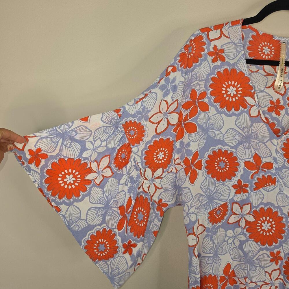 Uncle Frank Dress Womens XL Multicolor Floral Kimono Sleeve Ruffle Hem Boho - Picture 4 of 8